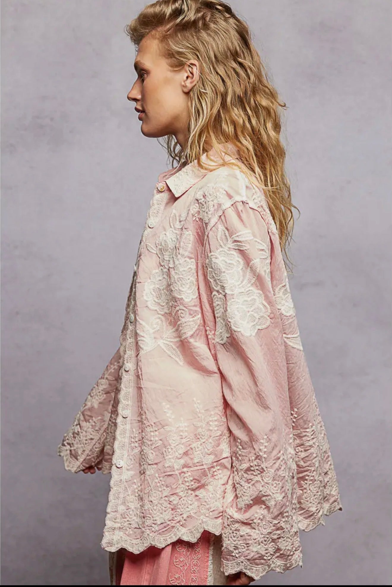Vintage Blush Lace Button-Up