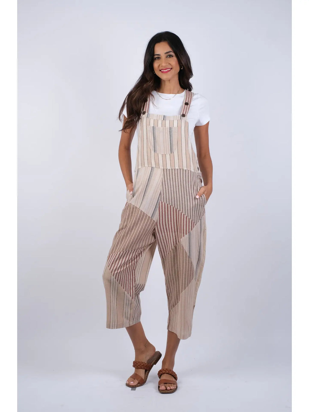 Ethereal Stripes Chic Patchwork Overalls