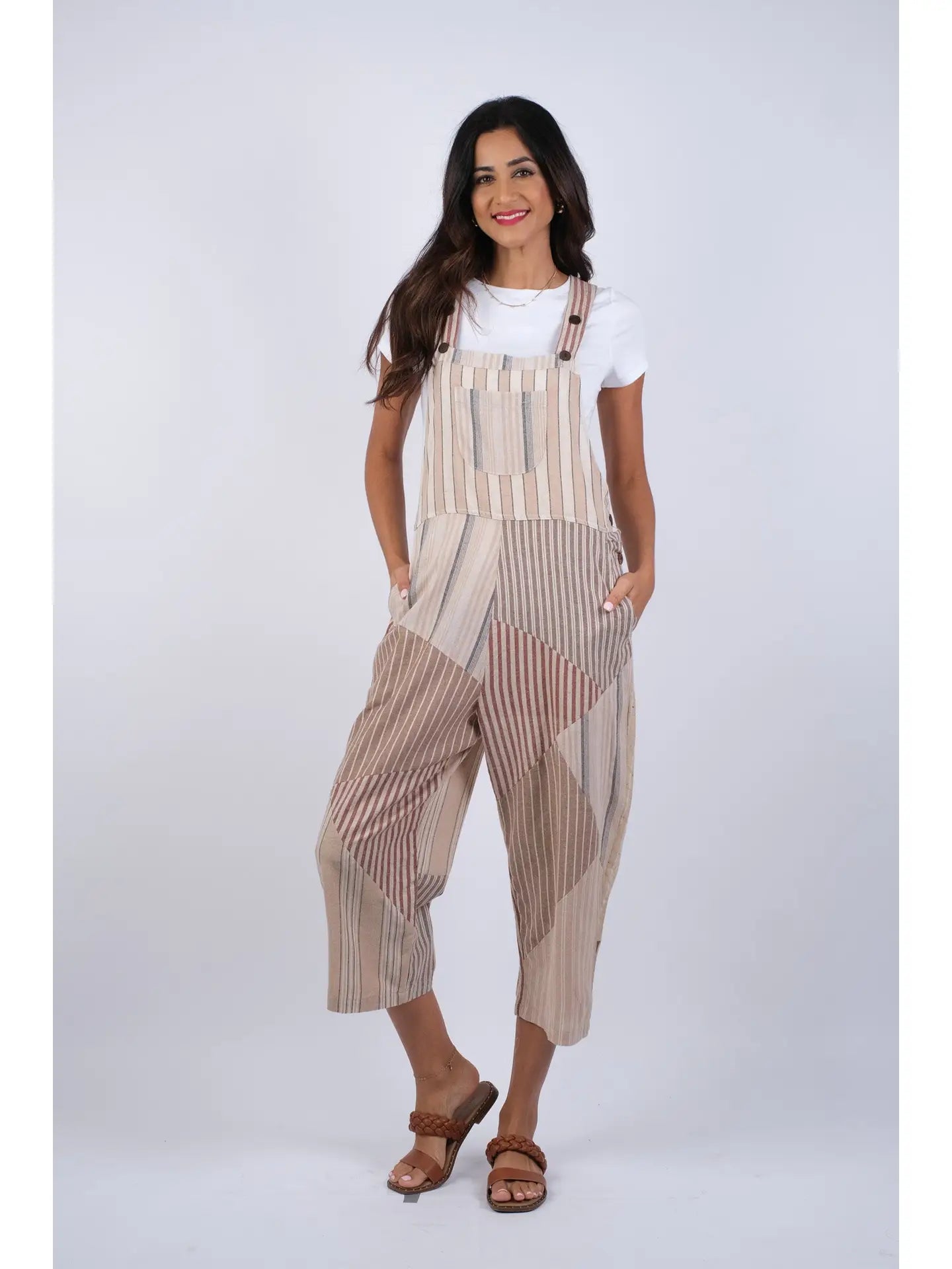 Ethereal Stripes Chic Patchwork Overalls