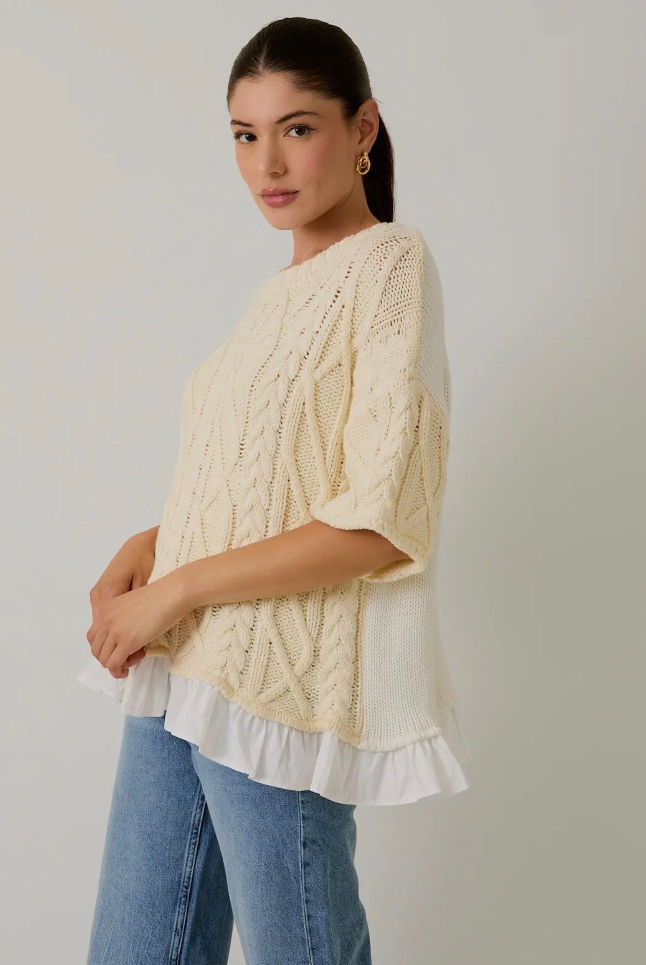 Cable sleeve knit top