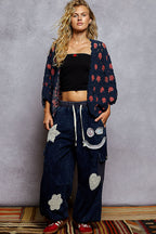 Floral Contrast Crochet Cardigan