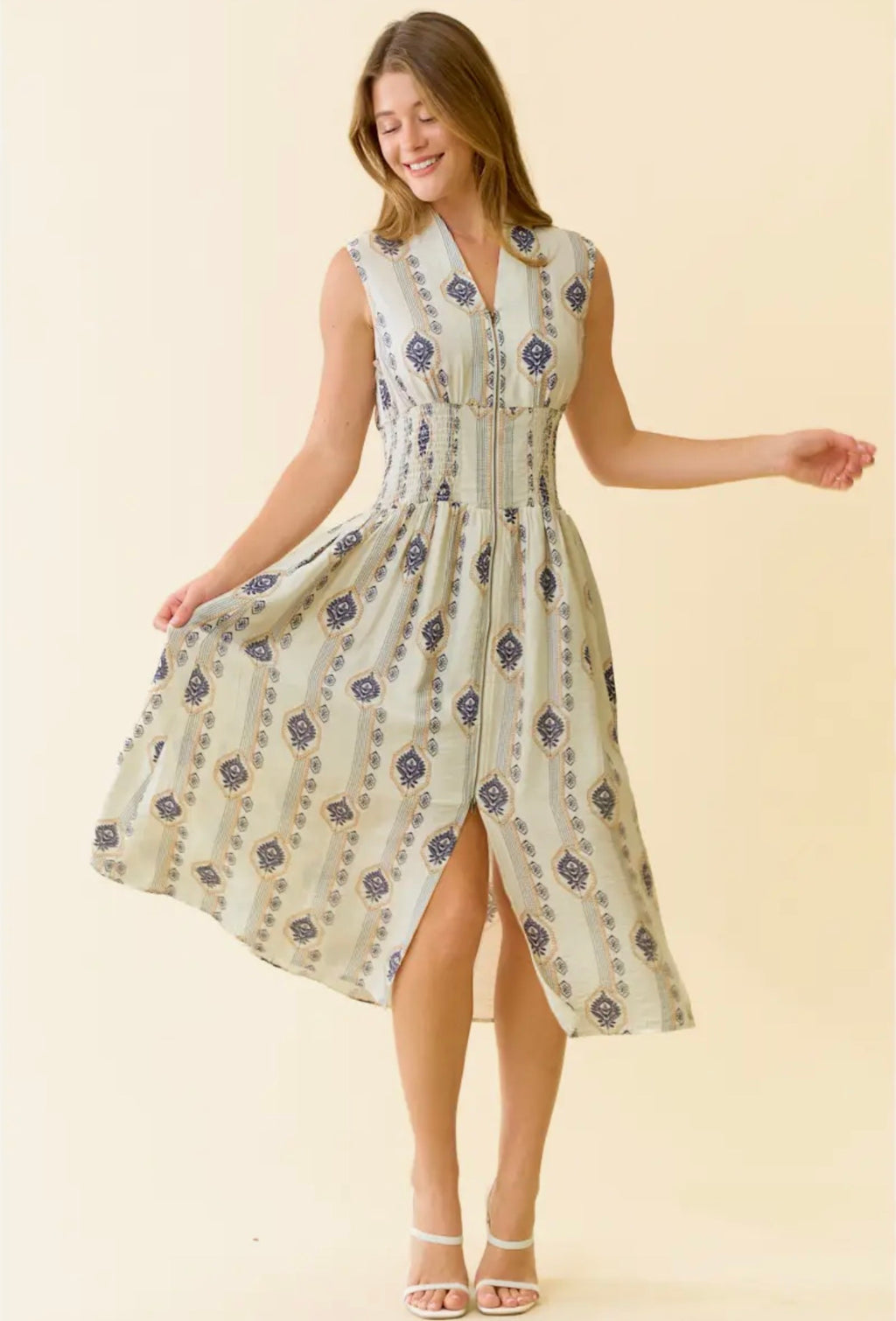 Willow Tile Smocked Midi Dress