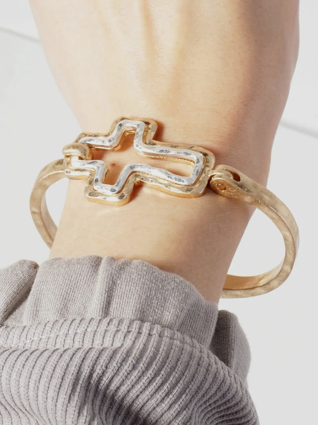 Hammered Metal Cross Bracelet