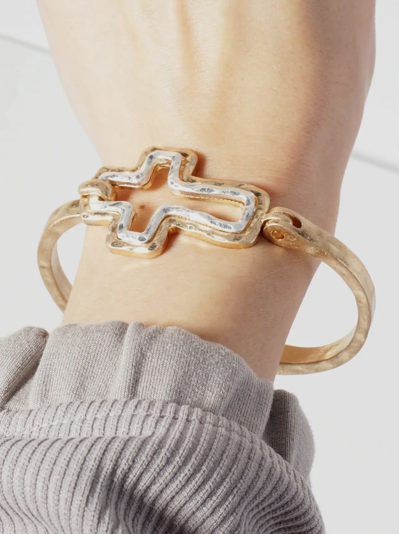 Hammered Metal Cross Bracelet