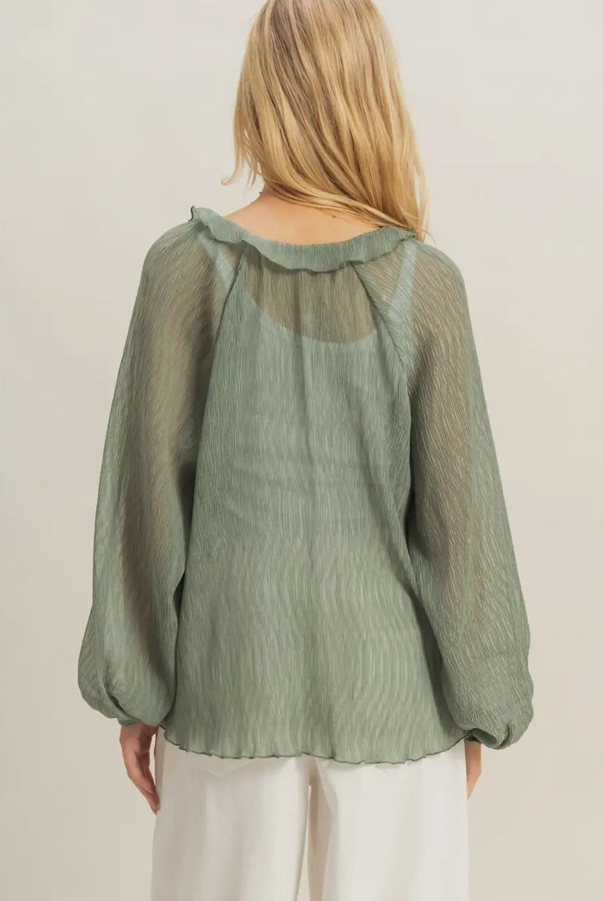 Chic textured tie front blouse