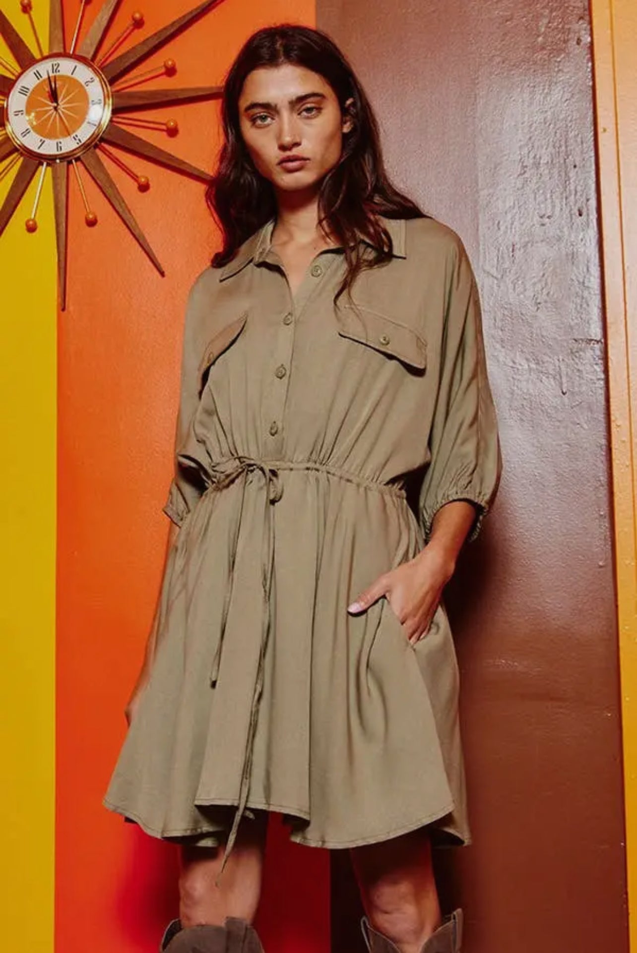 Olive Flare Mini Dress