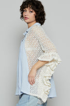 Oversize Crochet Contrast Ruffle Detail Woven Top