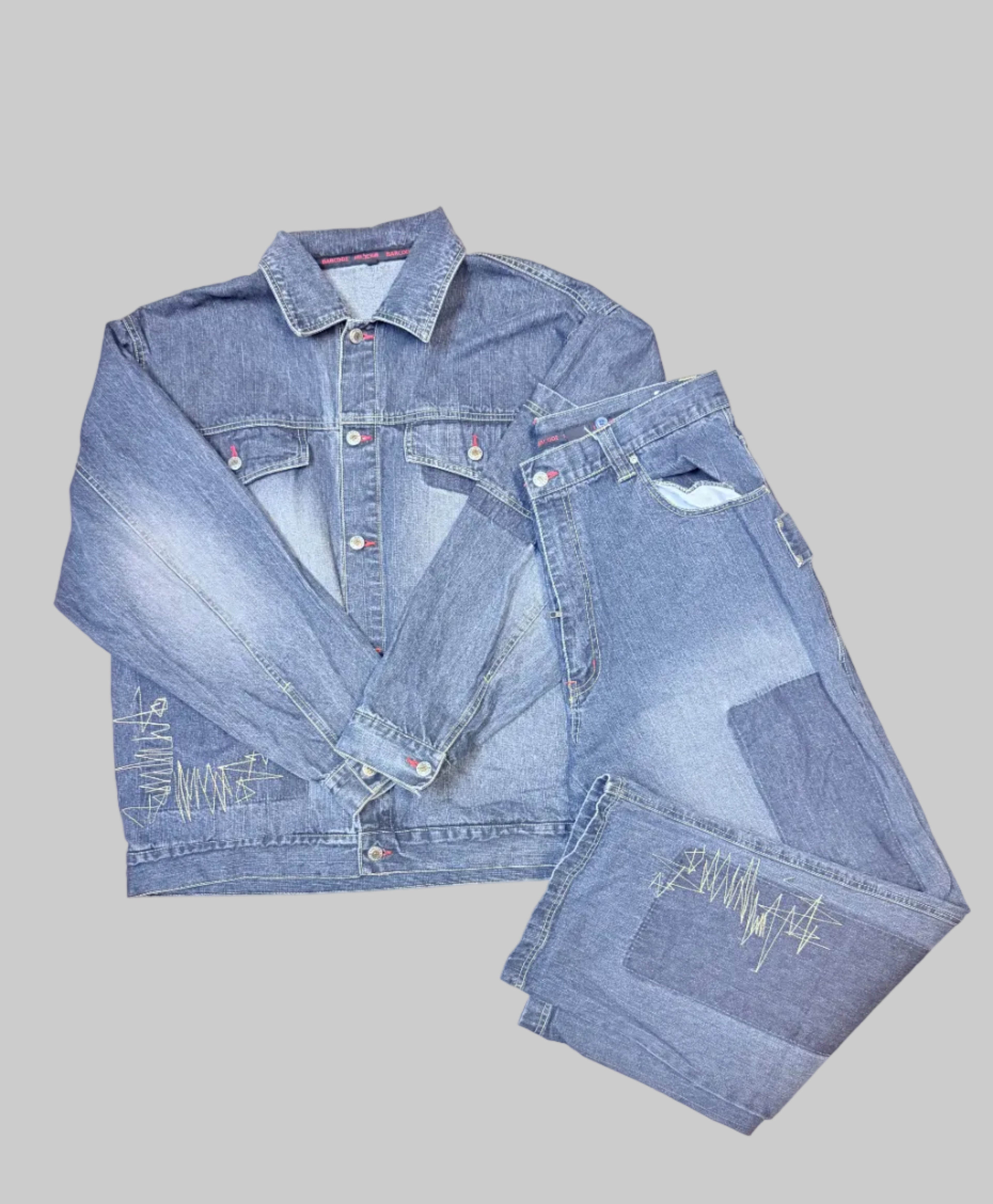 Vintage Barcode Jean Denim Jacket & Pant set