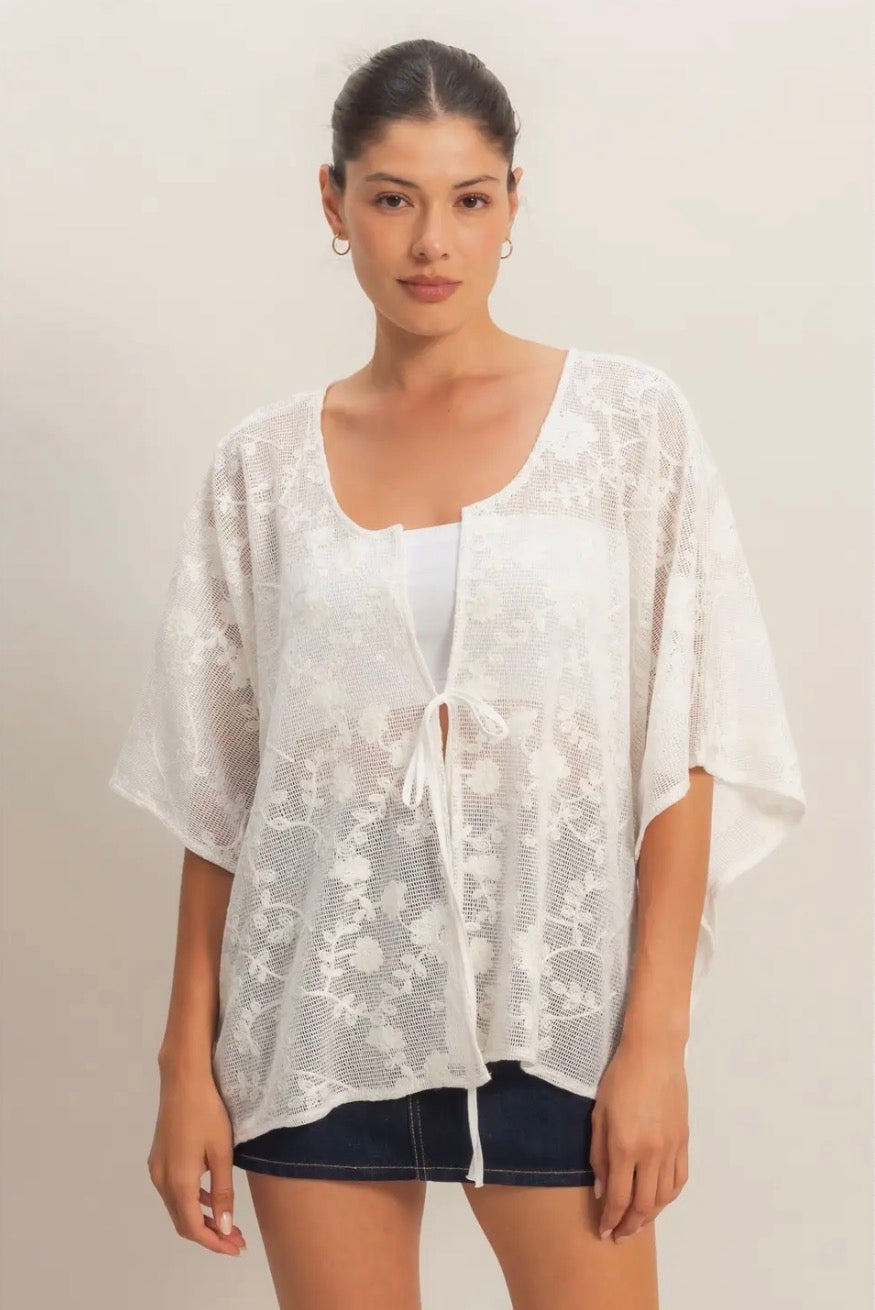 Coastal Bloom Lace Kimono