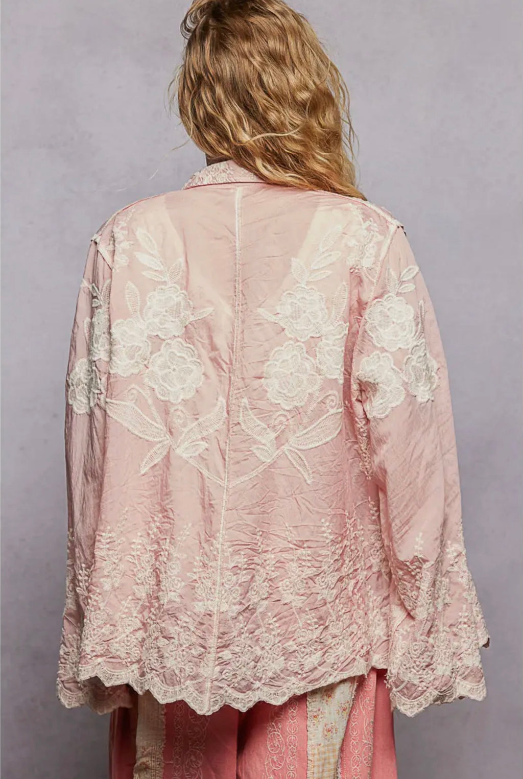 Vintage Blush Lace Button-Up