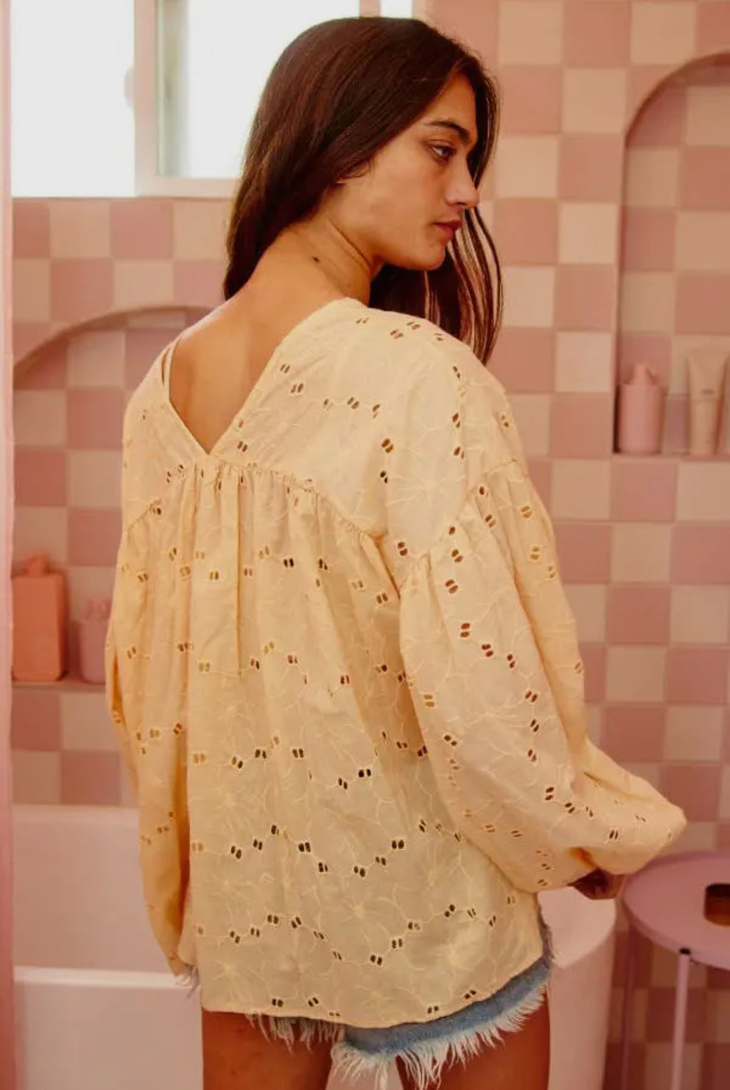 Puff Sleeve Eyelet Lace Babydoll Tunic