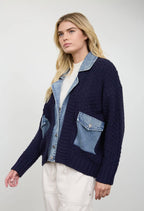 The mix cable knit denim jacket