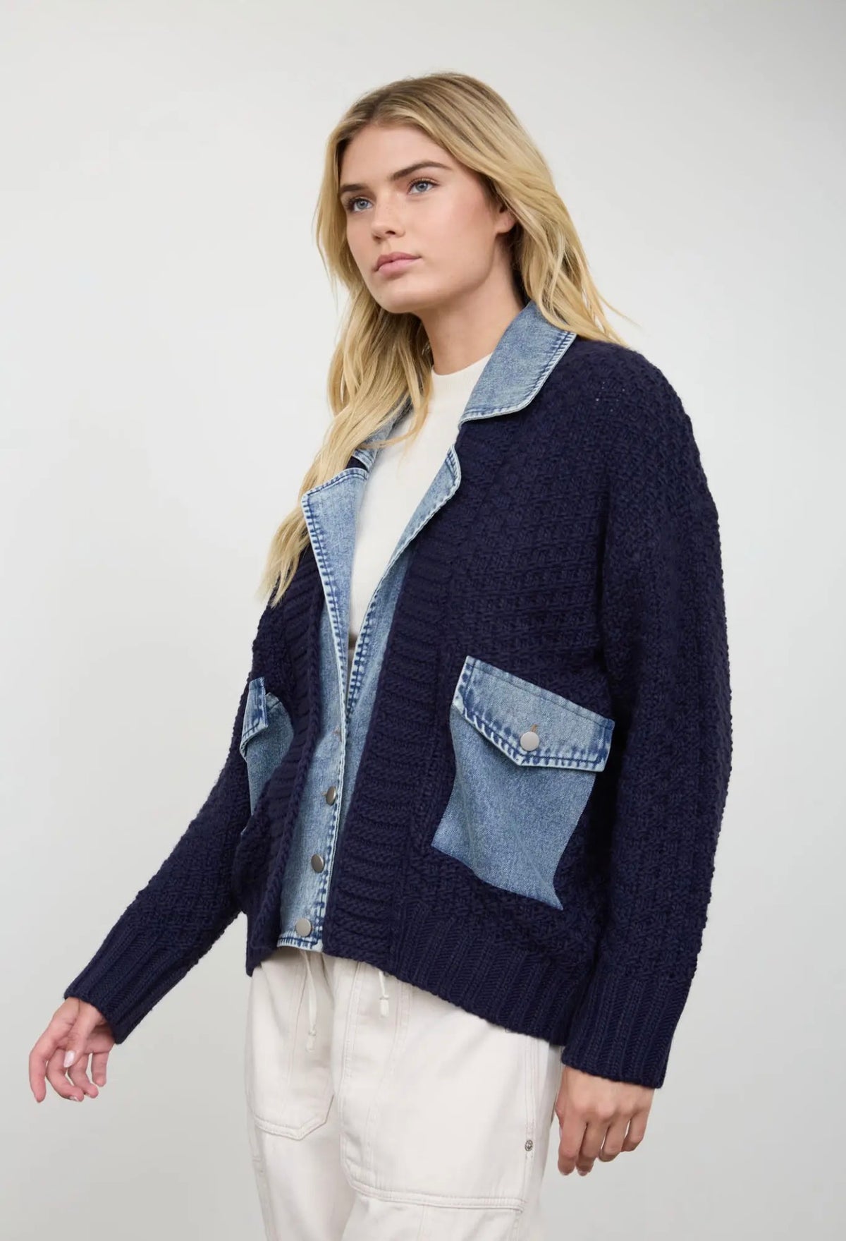 The mix cable knit denim jacket