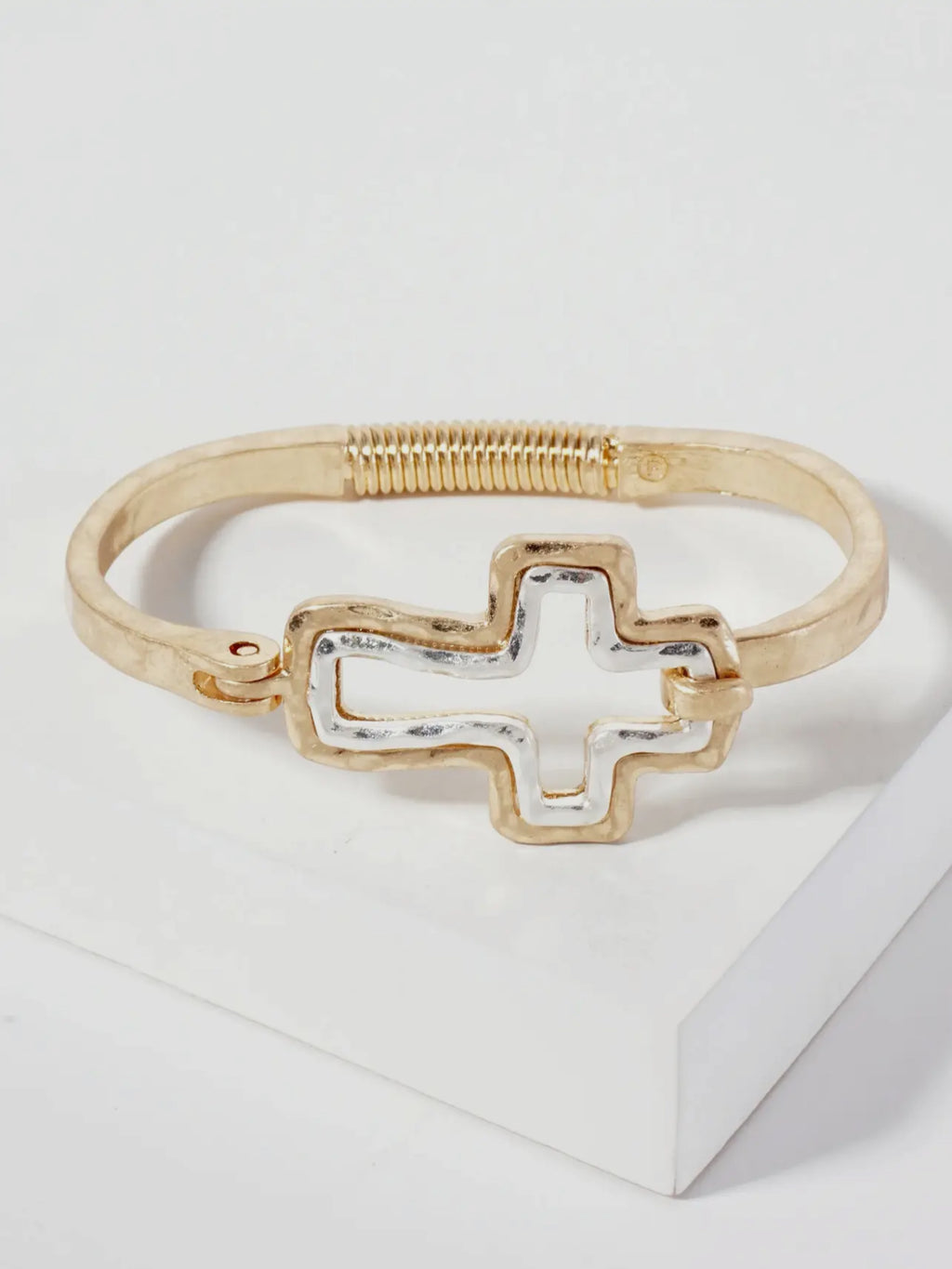 Hammered Metal Cross Bracelet