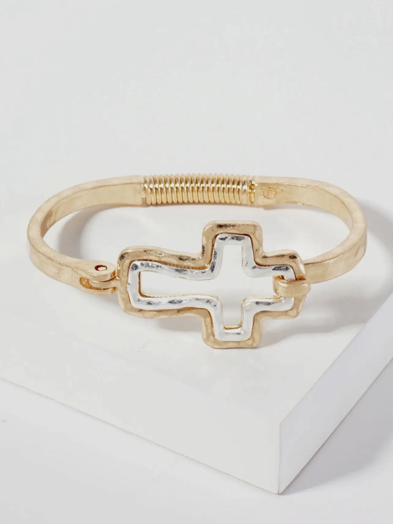 Hammered Metal Cross Bracelet