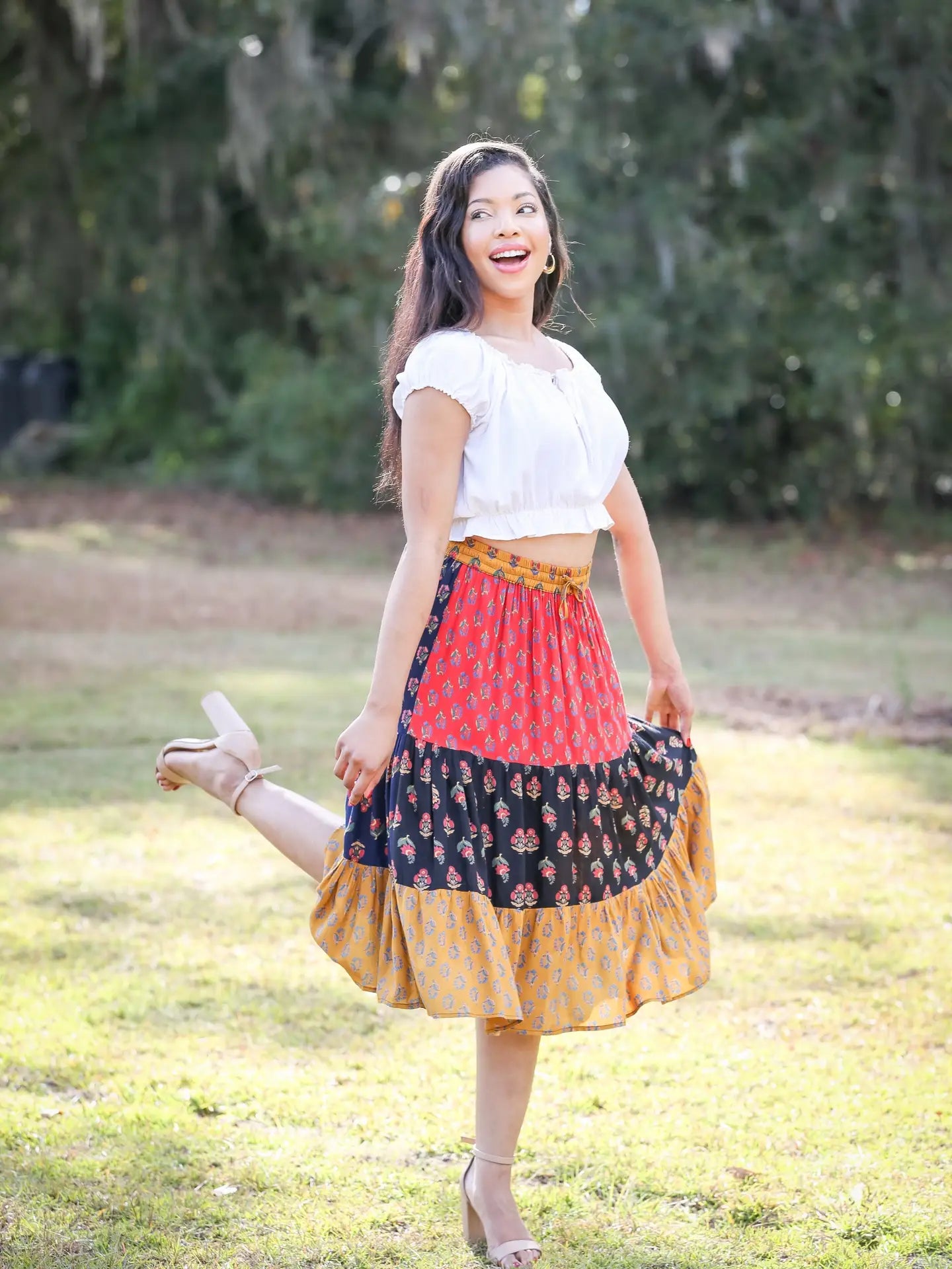 Boho Euphoria Patchwork Mid Skirt