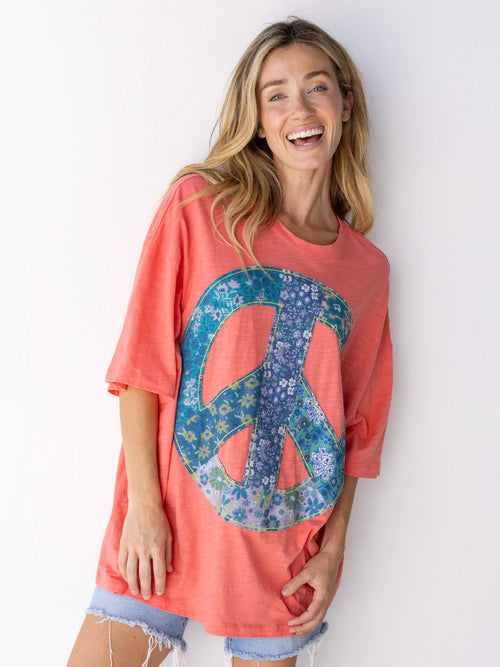 "Natural Life "Oversized Peace Sign Tshirt coral