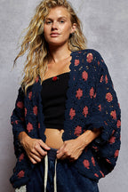 Floral Contrast Crochet Cardigan