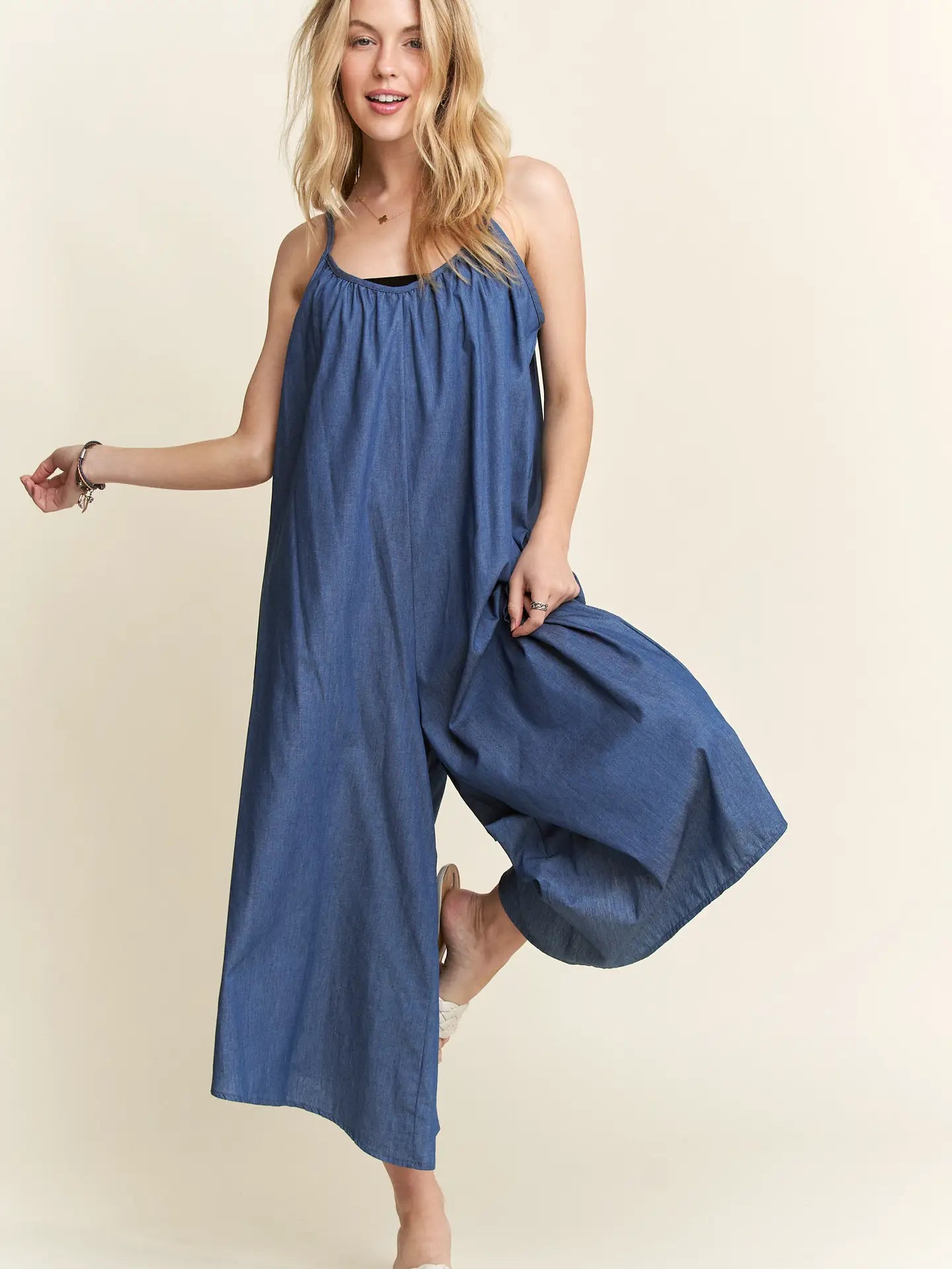 Wide Leg Chambray Cami Jumpsuit