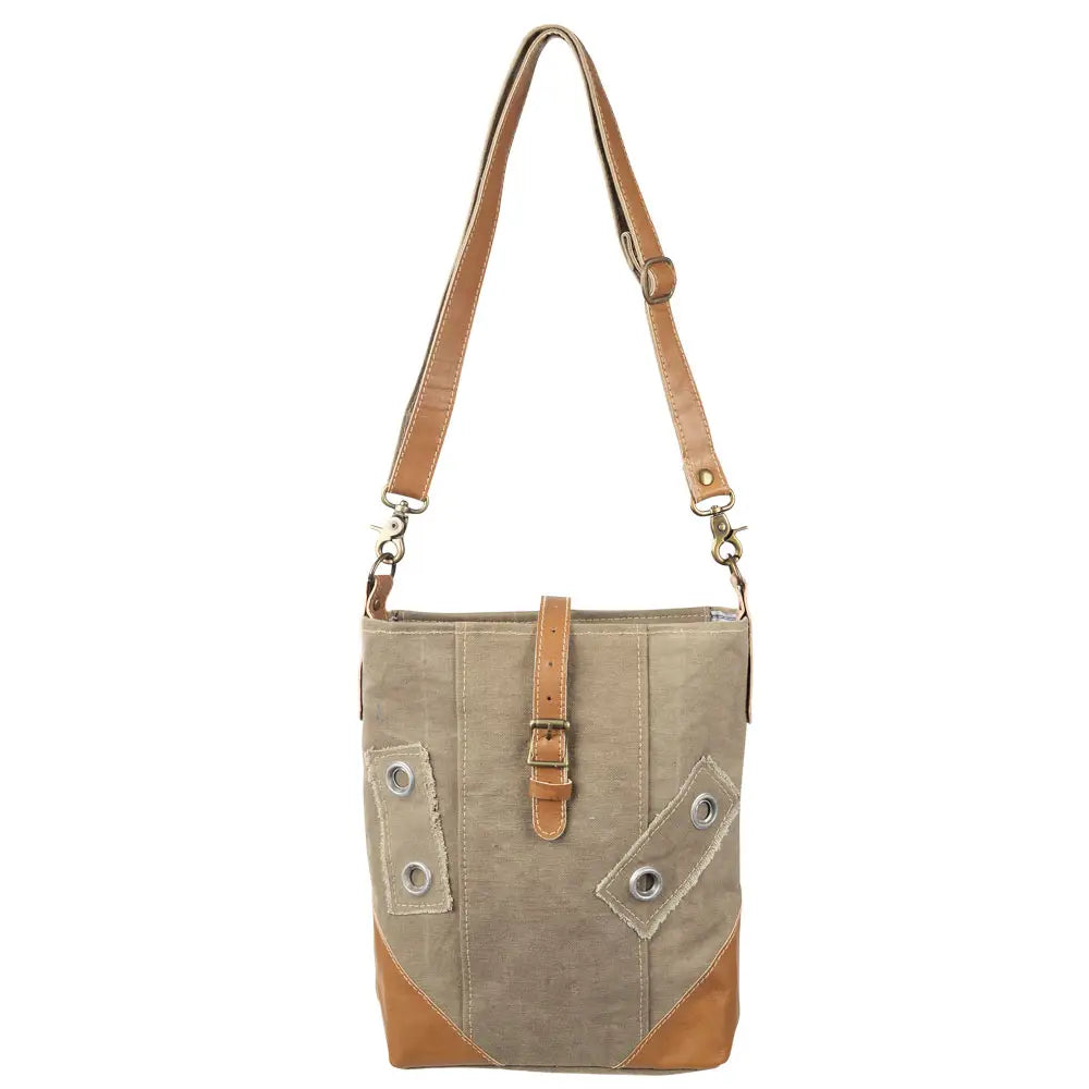 Plain Canvas & Leather Crossbody Bag with Buckle