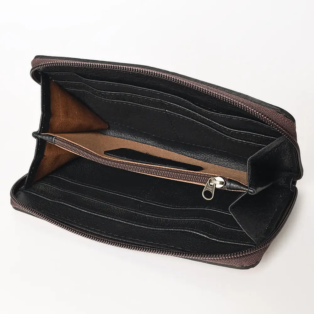 Genuine Leather Yellow Flower zipper wallet