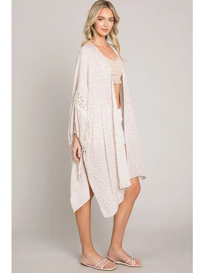 Balloon Lace Trim Sleeve Kimono