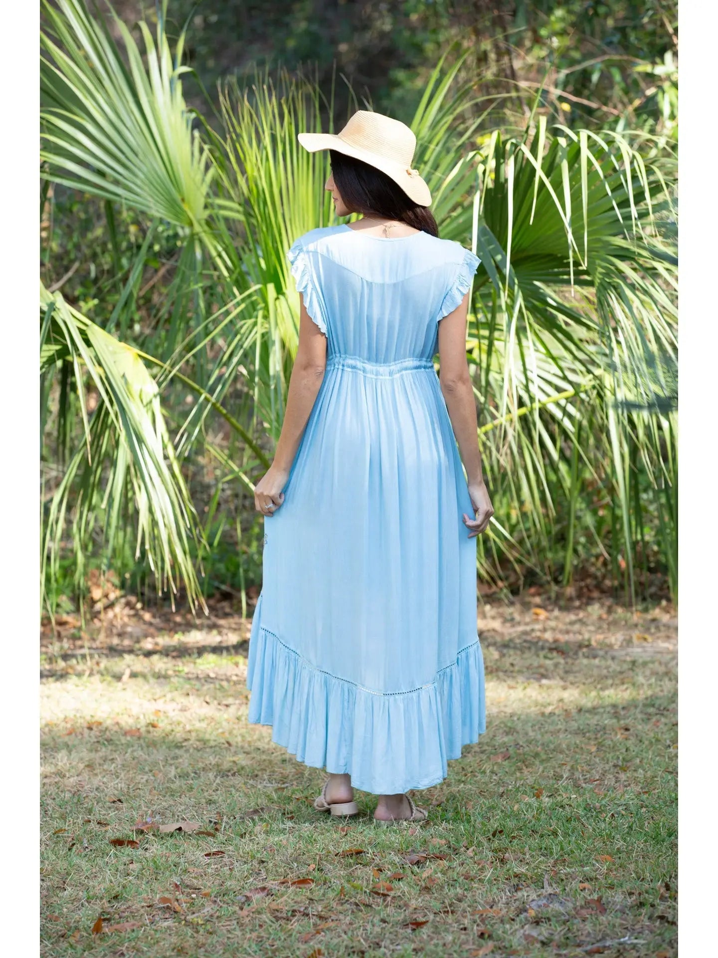 Sky Blossom Dipped Hem Block print Dress