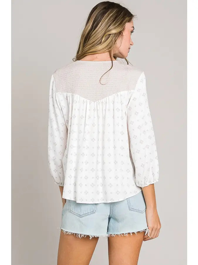 Bracelet Sleeve Tie Front Button Down Blouse