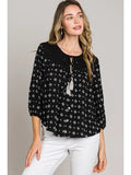 Bracelet Sleeve Tie Front Button Down Blouse