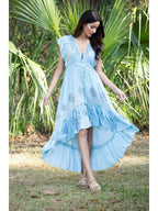 Sky Blossom Dipped Hem Block print Dress