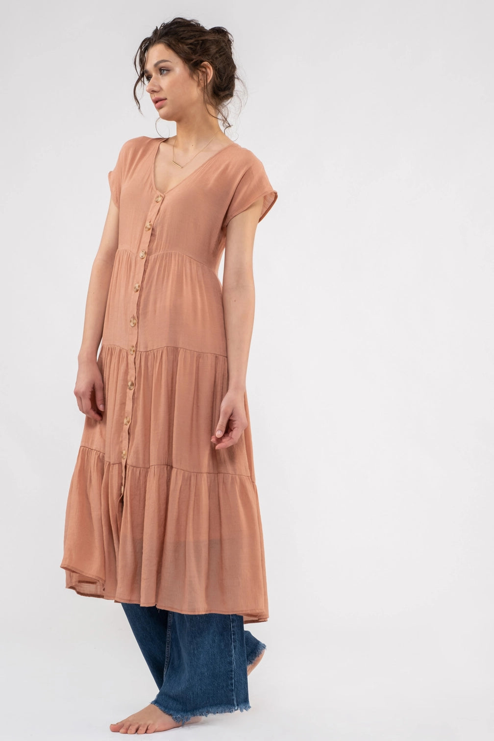 Faux Button Down Midi Dress