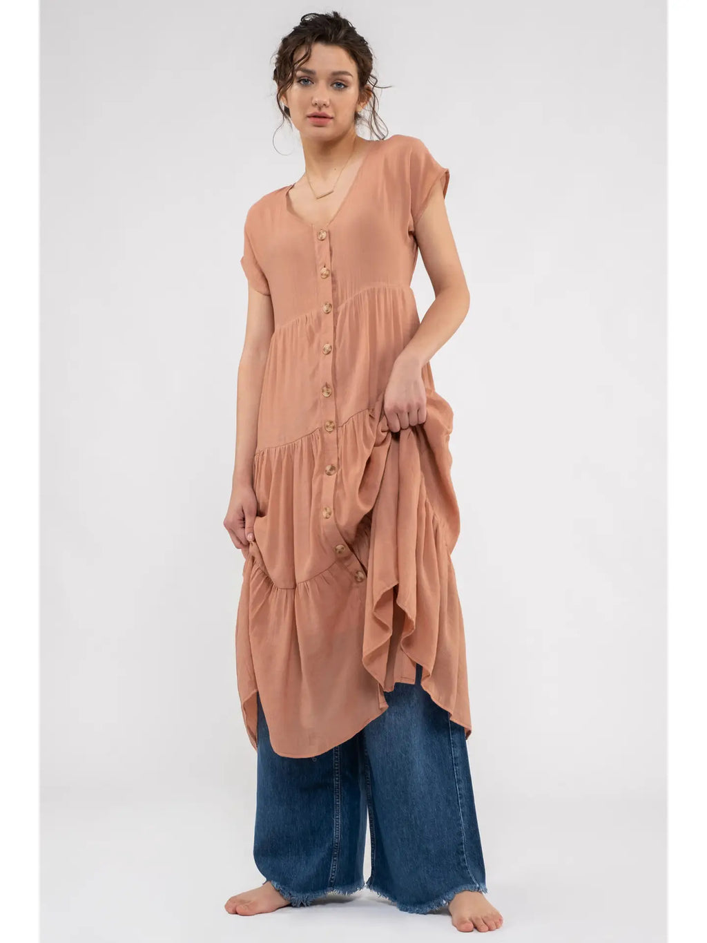 Faux Button Down Midi Dress
