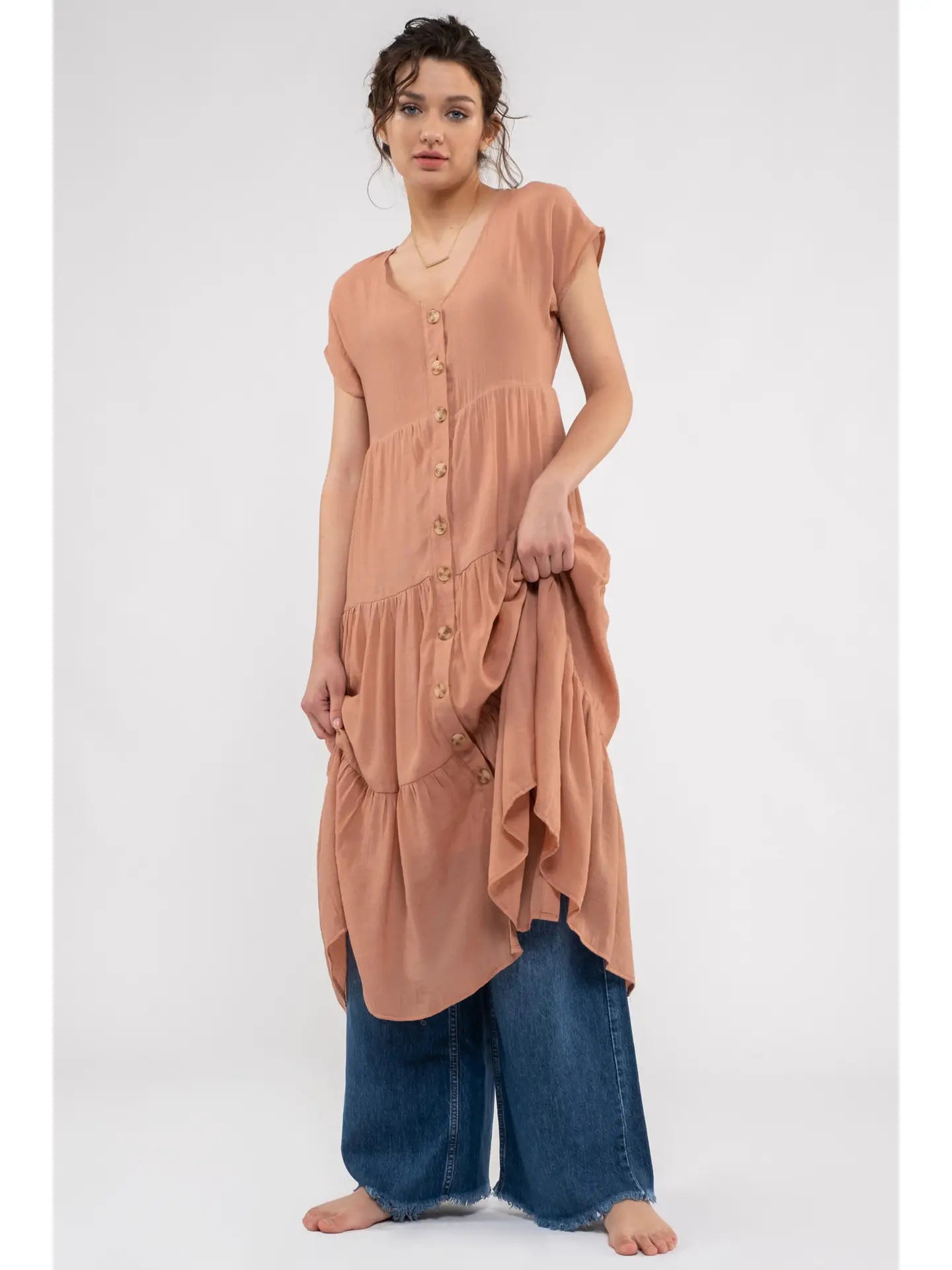 Faux Button Down Midi Dress