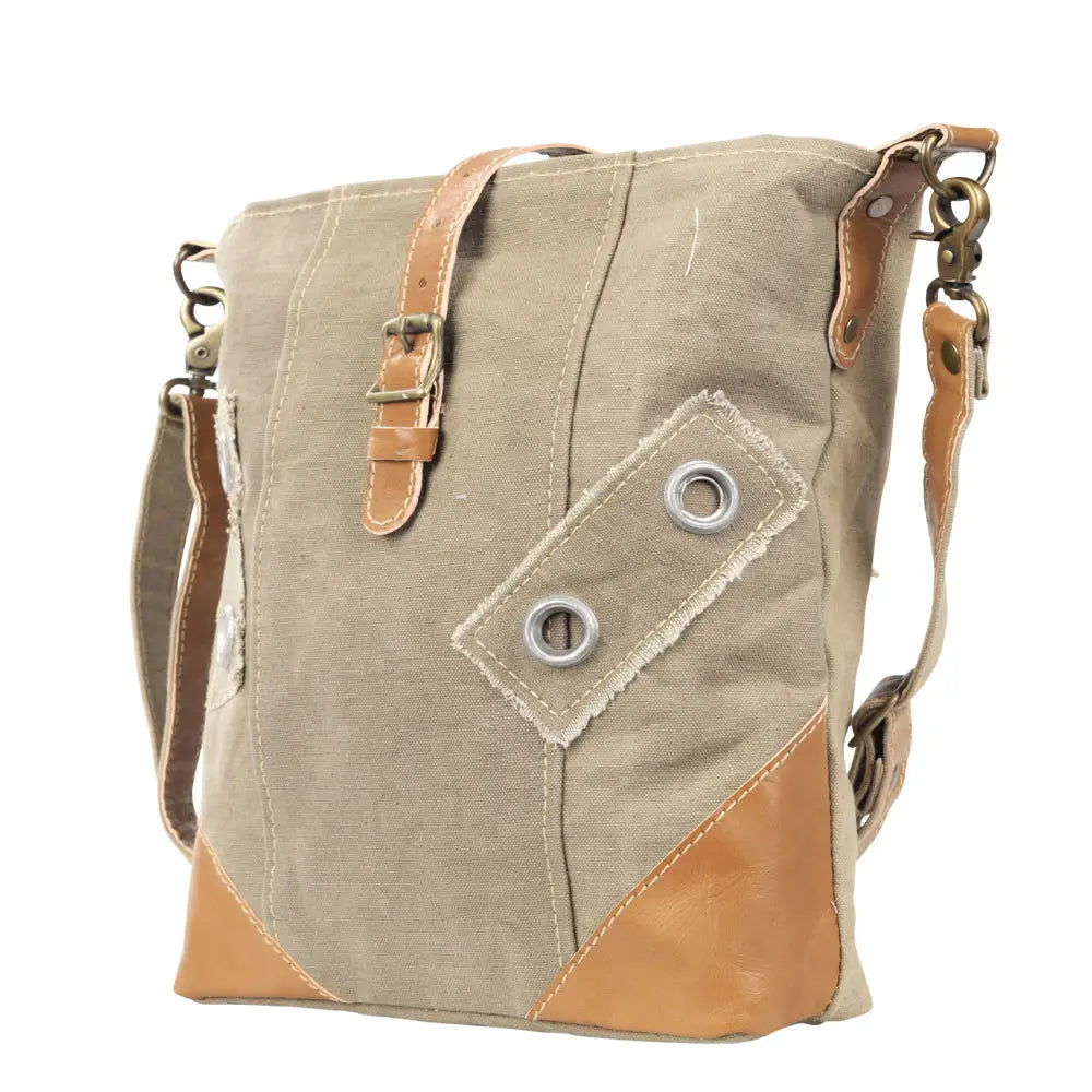 Plain Canvas & Leather Crossbody Bag with Buckle