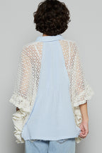 Oversize Crochet Contrast Ruffle Detail Woven Top