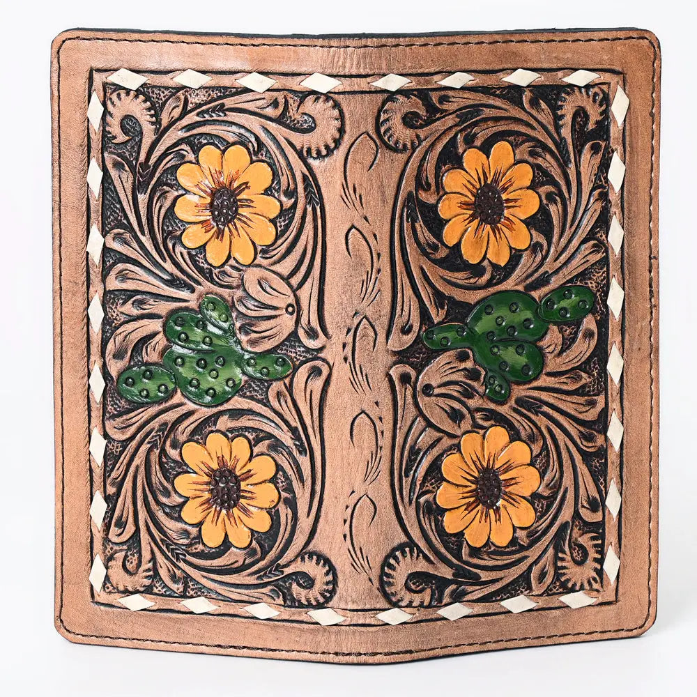 Genuine Leather Yellow Flower Cactus Wallet