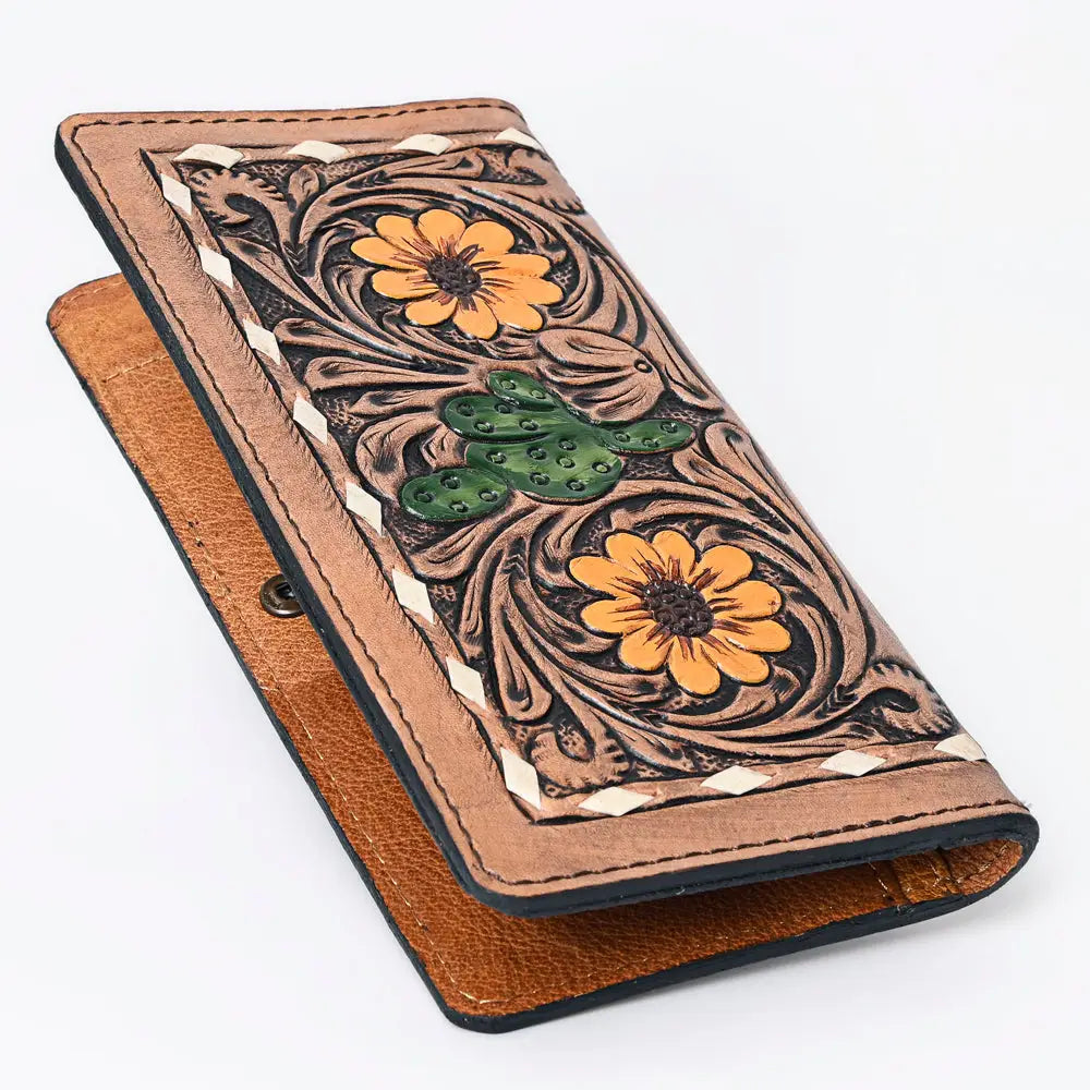 Genuine Leather Yellow Flower Cactus Wallet