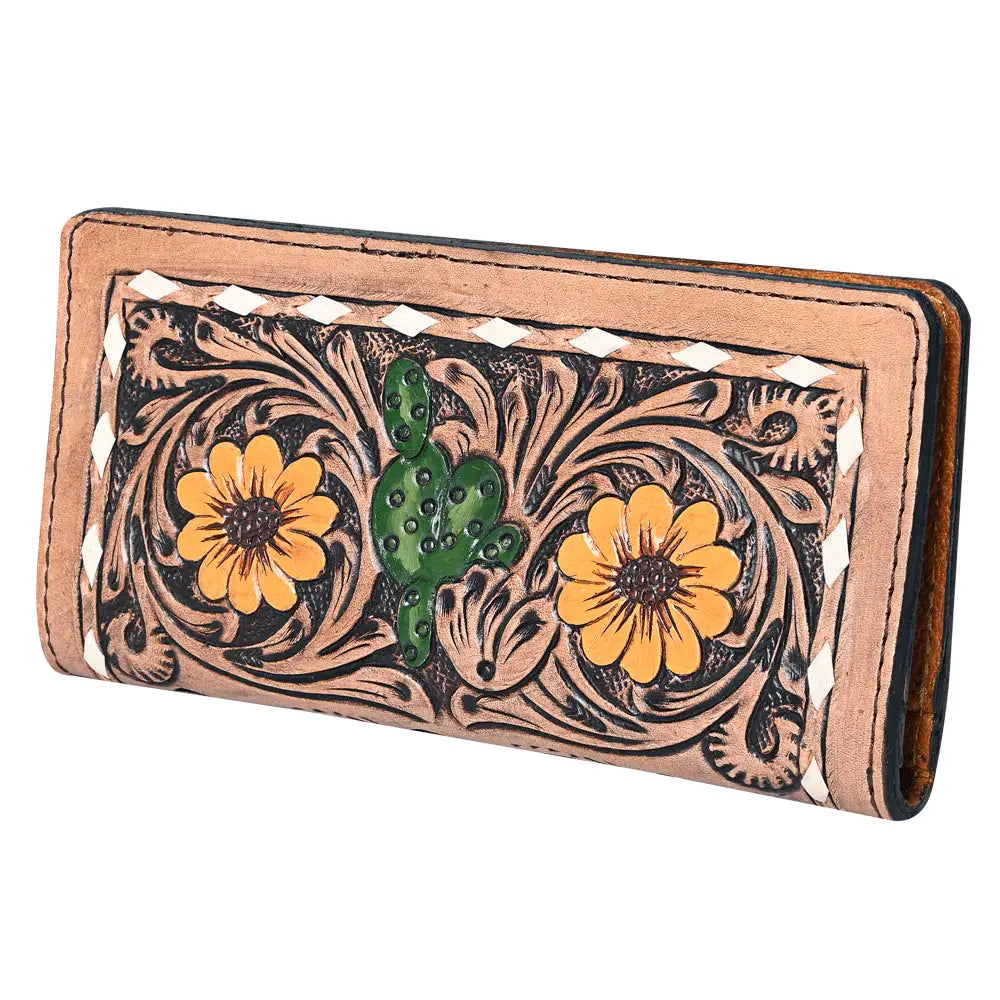 Genuine Leather Yellow Flower Cactus Wallet