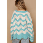 Oversize Round Neck Stripes Solid Pullover Sweater