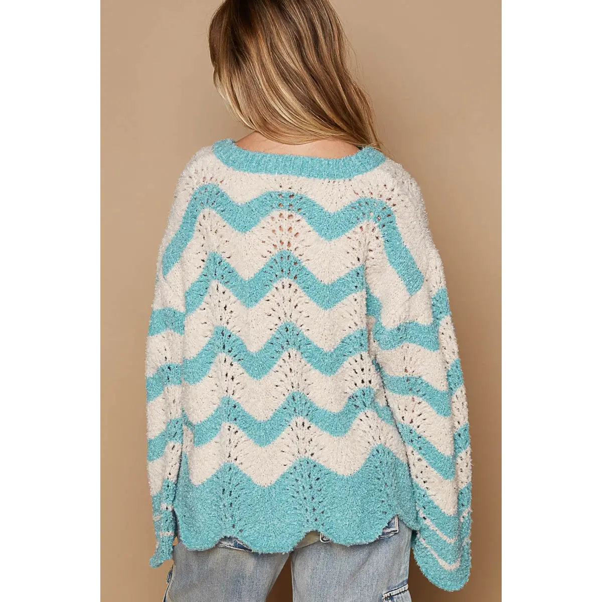 Oversize Round Neck Stripes Solid Pullover Sweater