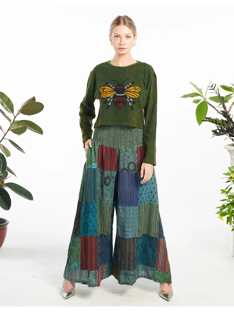 Pattern blocked Cotton Pant