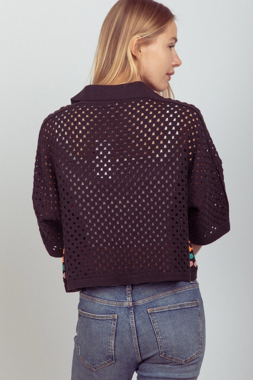 Relaxed Fit Multi Color Crochet Knit Top