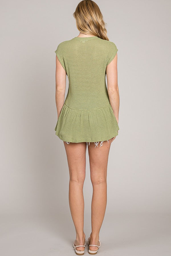Short Dolman Sleeve Peplum Knit Top
