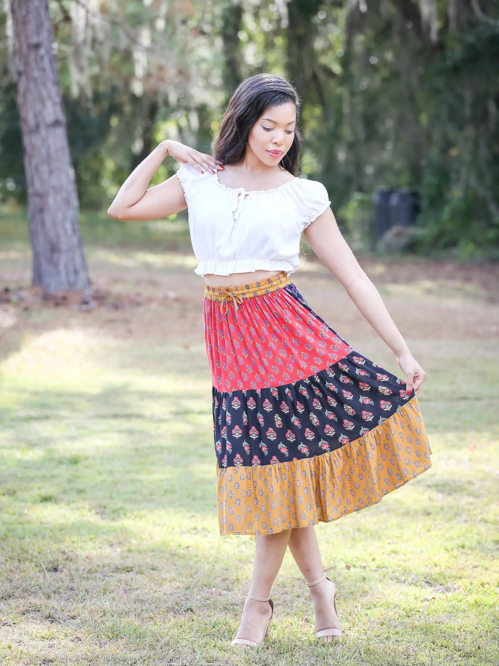 Boho Euphoria Patchwork Mid Skirt