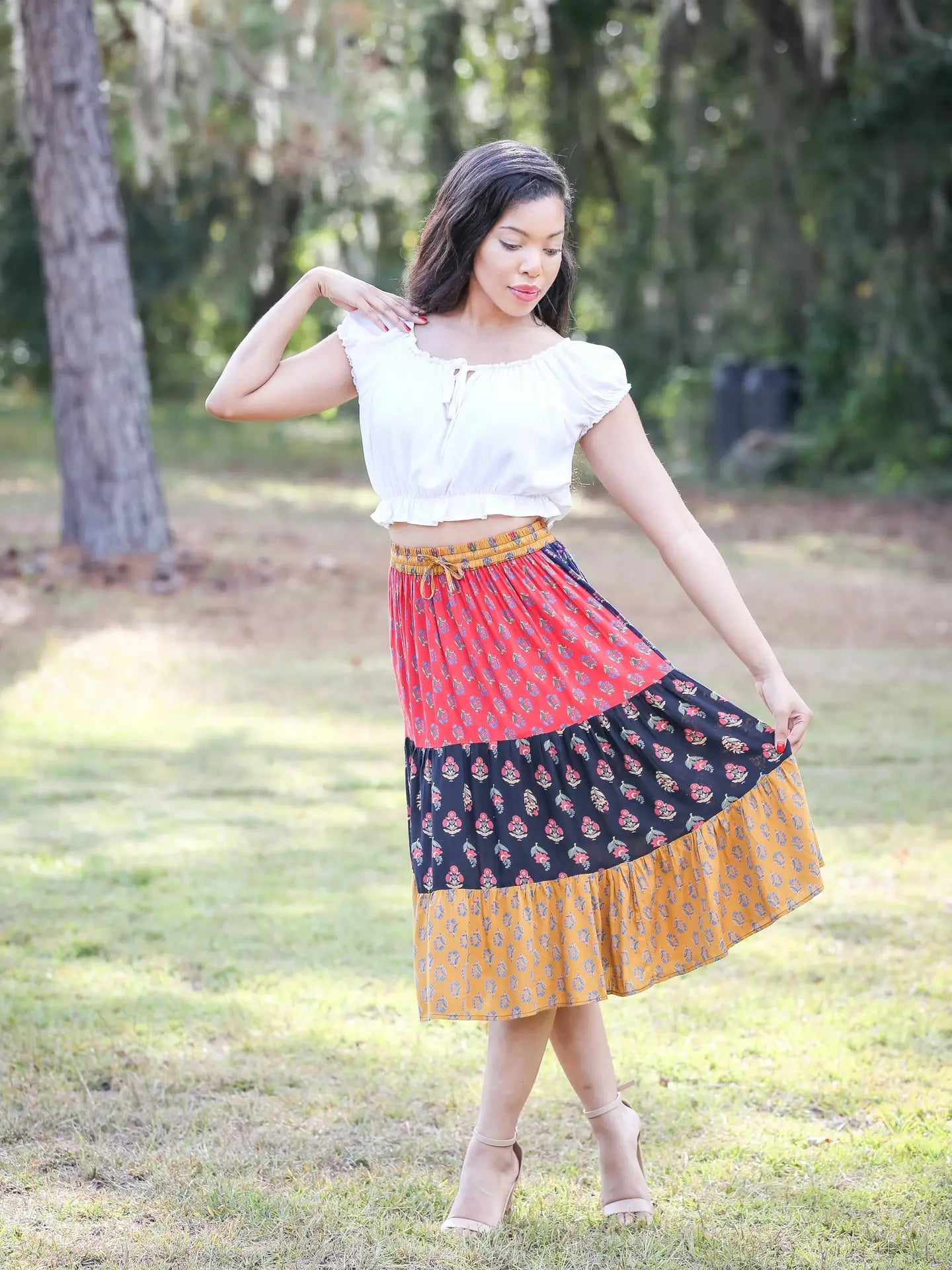 Boho Euphoria Patchwork Mid Skirt