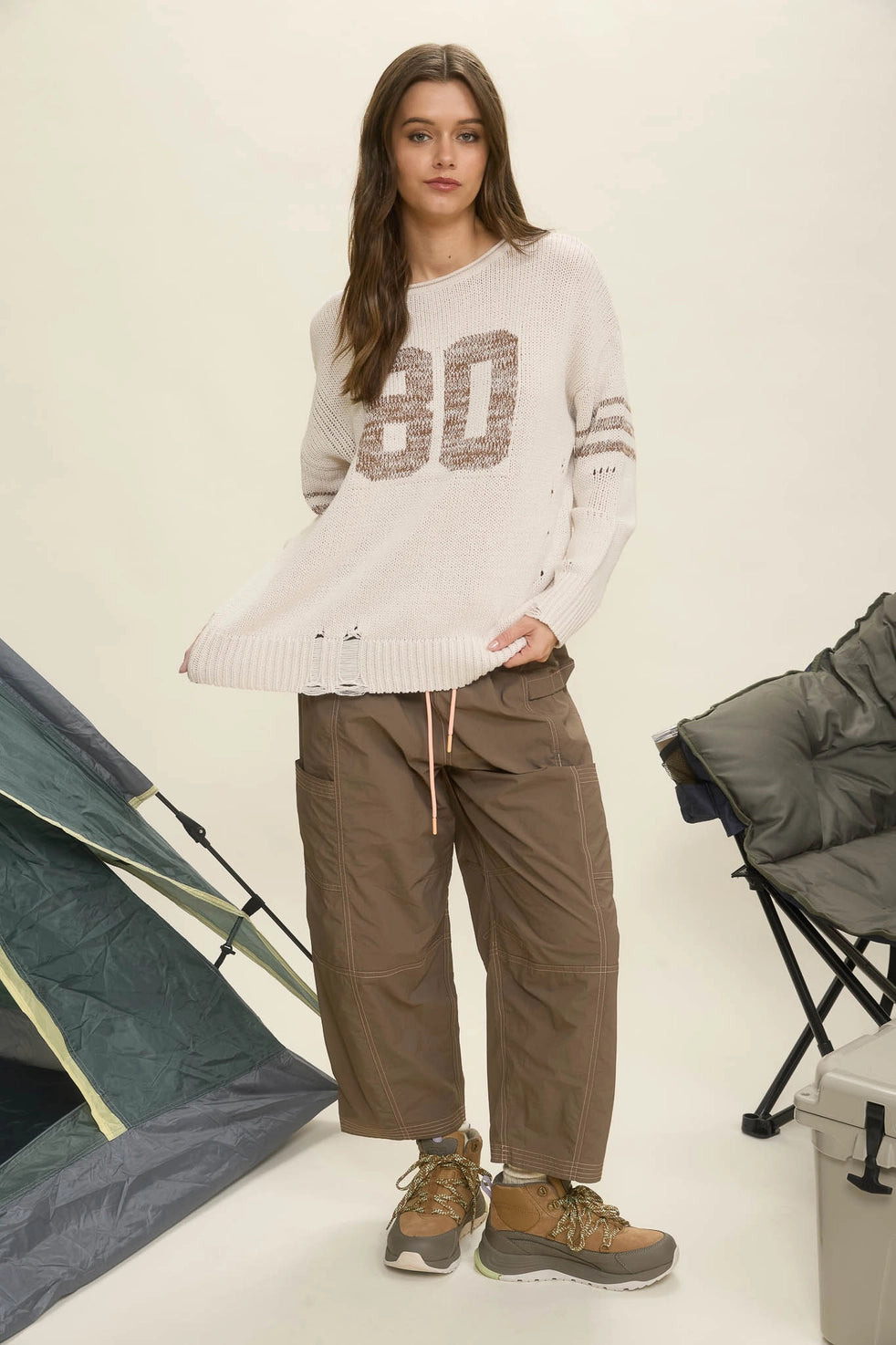 Distressed Varsity knit Top