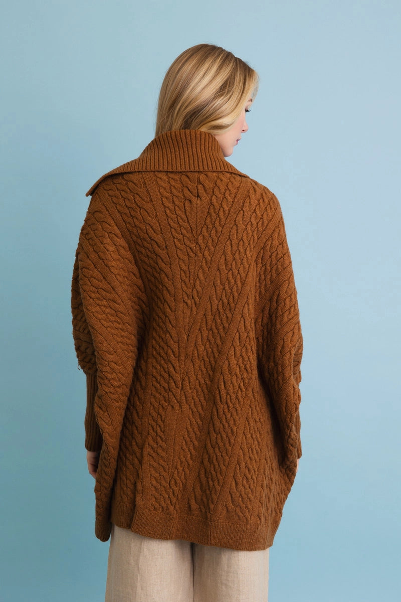 Chunky Cable Knit Oversized Poncho Cardigan