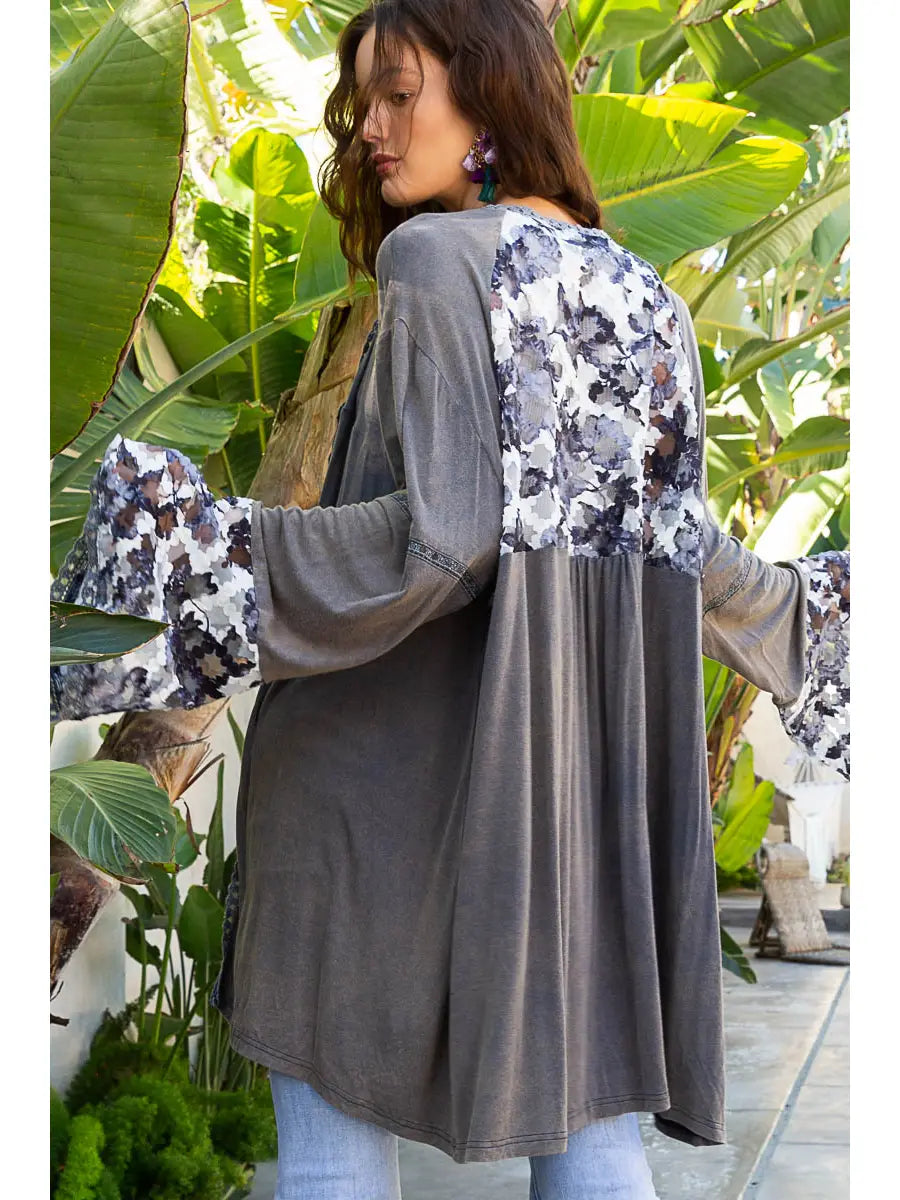 Oversize Open Front Contrast Knit Kimono Top