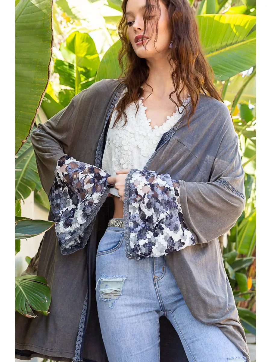 Oversize Open Front Contrast Knit Kimono Top