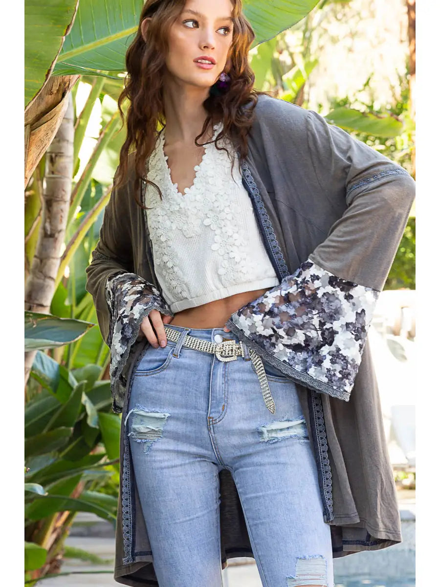Oversize Open Front Contrast Knit Kimono Top